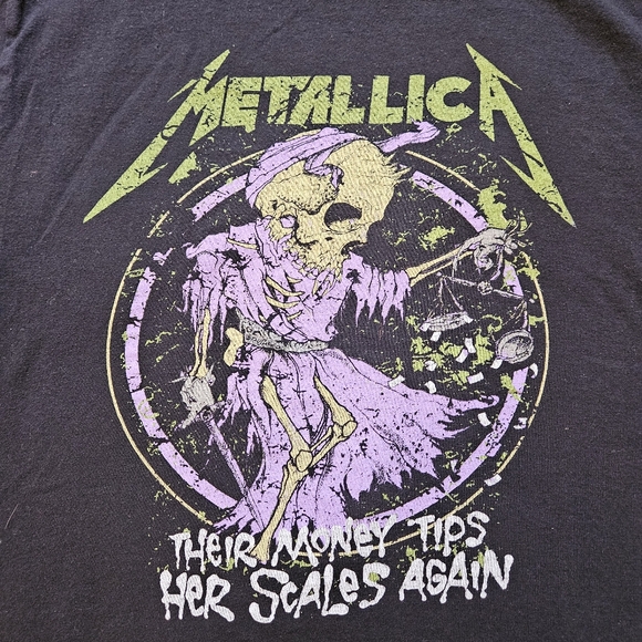 Metallica Their Money Tips Her Scales Again Official Band T-Shirt Size Medium - Picture 2 of 6